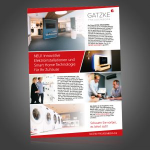 Mockup einer Anzeige von Gatzke Freudenberg. Überschrift: Neu! Innovaitve Elektroinstallationen und Smart Home Technologie für Ihr Zuhause